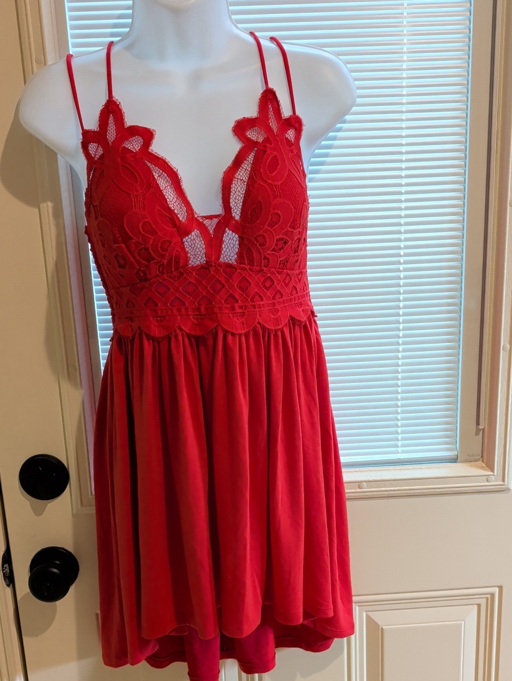 Zenana Red Spaghetti Straps Boho Mini Dress - Women Size L